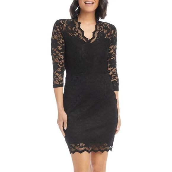 Karen Kane Black Scalloped Lace Sheath Cocktail Dress Size Small - Picture 1 of 14